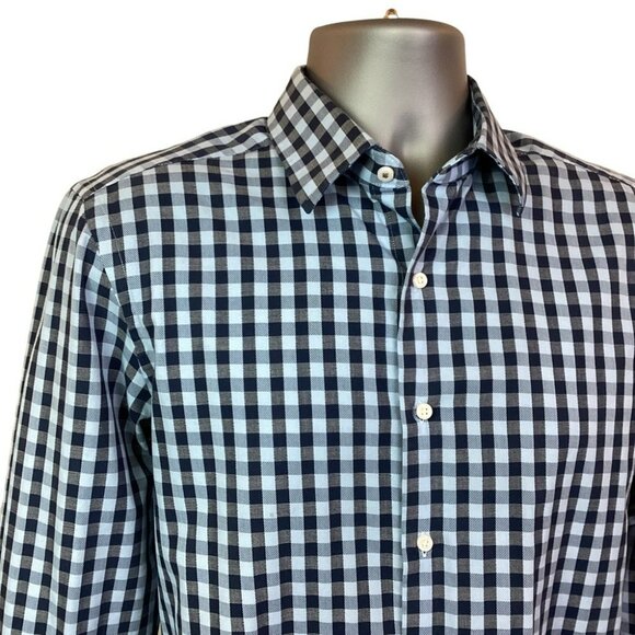 Ben Sherman Mens Blue & White Gingham Button-Up Shirt M 15-15.5 34-35 Long Sleev - Picture 3 of 8
